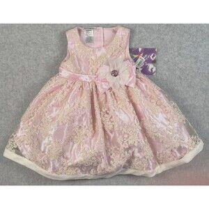 Flower Girl Baby Girl Toddler Bluberi Dress Pink Lace Overlay Party  NWT 6-9 Mo